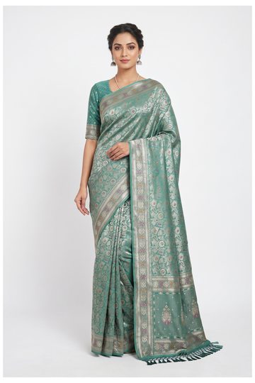 Teal Green South Tissue Silk Wedding & Partywear Saree