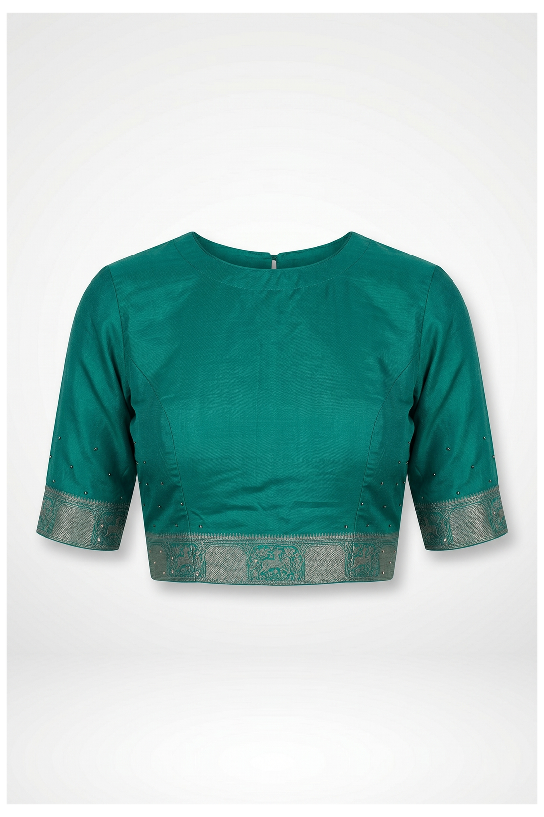 Teal Banarasi Silk Saree With Hand Work Weaving