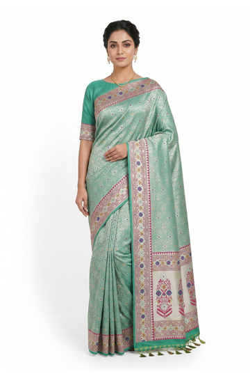 Sea Green Banarasi Amdavadi Silk Saree With Weaving