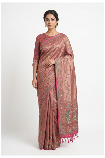 Antique Rose Tissue South Silk Wedding Saree
