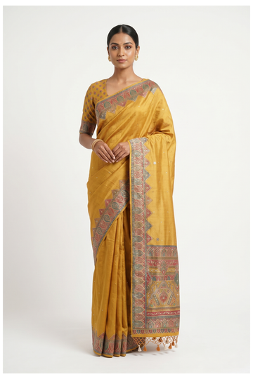 Mustard Banarasi Tissue Silk Wedding Saree