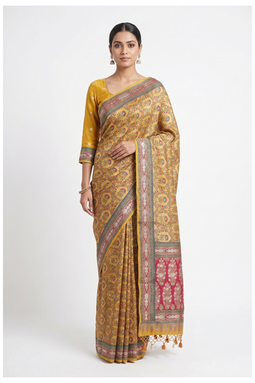 Mustard Banarasi Tissue Silk Party & Wedding Saree