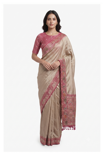 Champagne Banarasi Pure Silk Wedding & Party Wear Saree