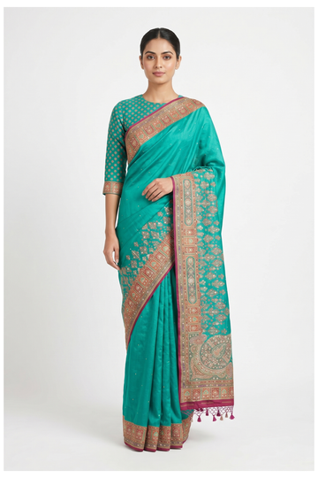 Teal Banarasi Pure Silk Wedding & Party Saree