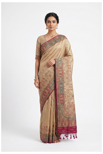 Champagne Banarasi Pure Silk Wedding Saree