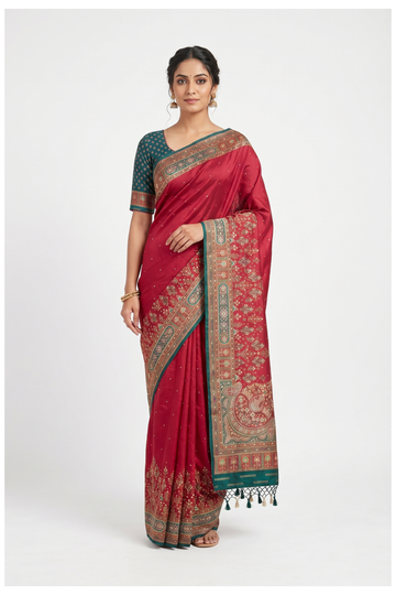 Violet Red Banarasi Pure Silk Party Wear Saree