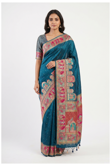 Teal Banarasi Pure Silk Party Wear Saree