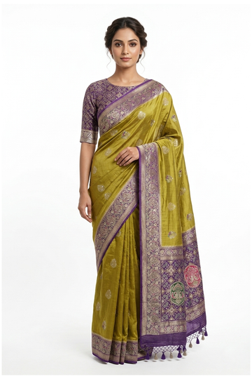 Lime Green Pure Silk Banarasi Wedding & Party Wear Saree