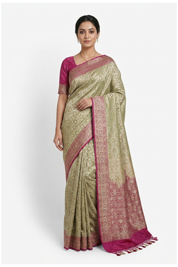 Champagne Banarasi Pure Silk Wedding & Party Wear Saree