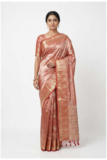 Copper Banarasi Tissue Silk Wedding & Party Wear Saree