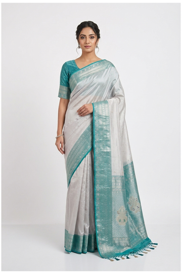 Light Silver South Silk Tissue Pure Silk For Wedding & Party Wear