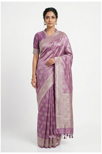 Mauve South Tissue Pure Silk Saree For Weddings & Parties