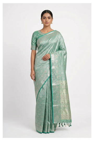 Mint Green South Tissue Pure Silk Wedding & Party Wear Saree