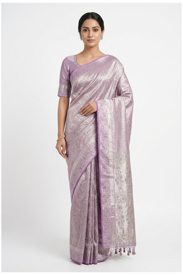 Mauve South Tissue Silk Wedding & Party Wear Saree