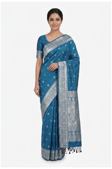 Peacock Blue Pure Silk Banarasi Wedding & Party Wear Saree