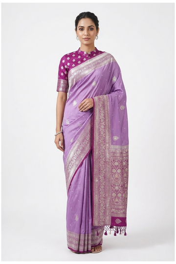 Purple Pure Silk Banarasi Wedding & Party Wear Saree