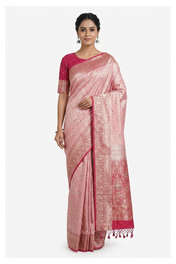 Blush Pink Banarasi Pure Silk Wedding & Party Wear Saree