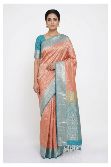 Multicolor Banarasi Pure Silk Wedding Party Wear Saree