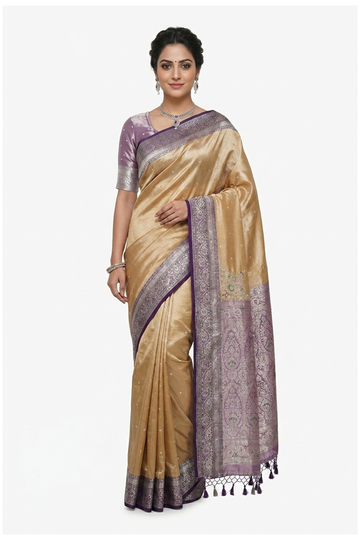 Champagne Gold Banarasi Pure Silk Wedding And Party Saree