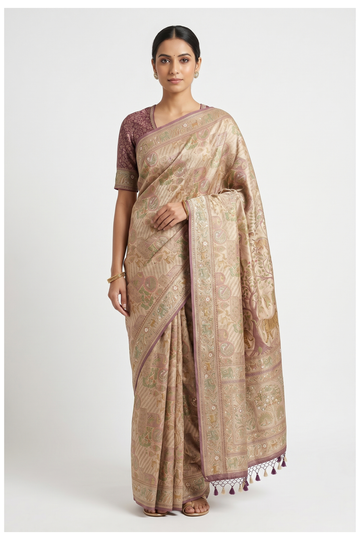 Champagne Banarasi Pure Tissue Silk Party & Wedding Saree