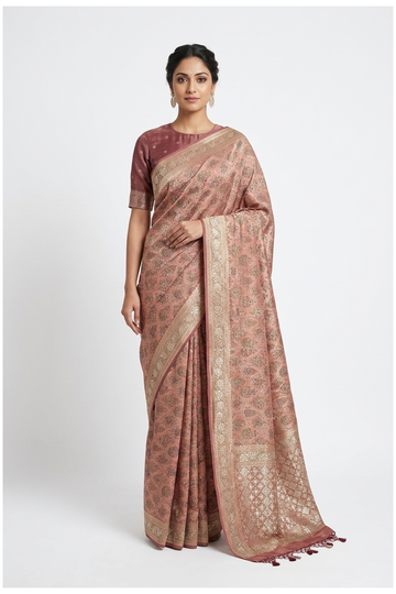 Dusty Rose Banarasi Pure Silk Wedding & Party Wear Saree