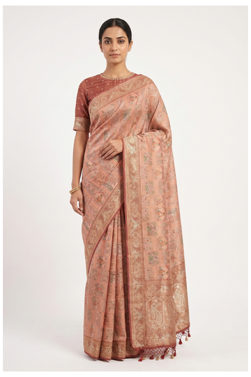 Dusty Rose Gold Banarasi Pure Tissue Silk Party & Wedding Wear Saree