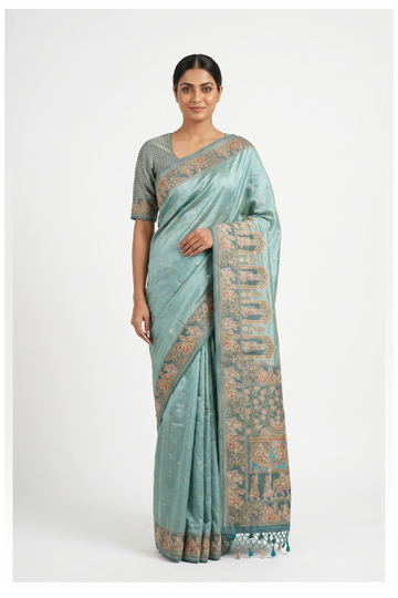 Aqua Banarasi Pure Silk Party Wear Saree