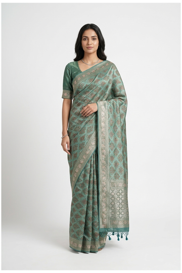 Teal Green Pure Silk Banarasi Party & Wedding Wear Saree