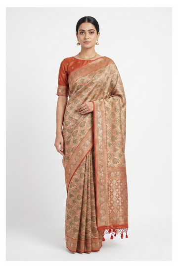 Rust Banarasi Pure Silk Wedding Saree