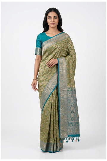 Mehendi Green Banarasi Pure Silk Wedding Wear