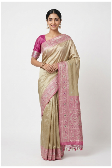 Champagne South Tissue Silk Wedding & Party Wear