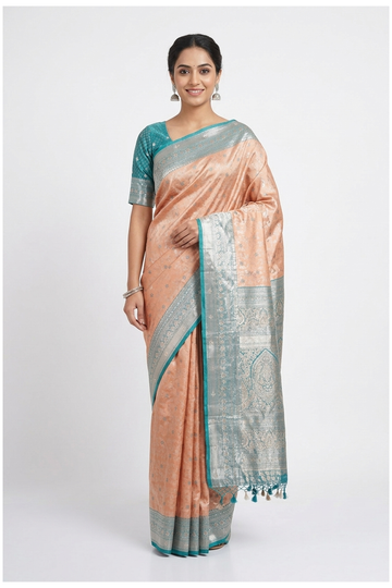 Champagne South Silk Tissue Saree For Weddings & Parties
