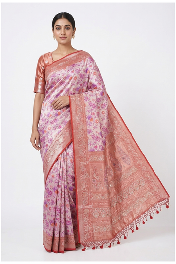 Coral South Silk Tissue Saree For Wedding & Party Wear