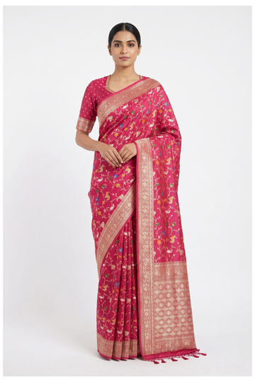 Violet Red Banarasi Pure Silk Wedding Saree