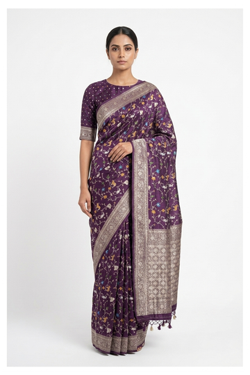 Wine Banarasi Pure Silk Wedding Saree