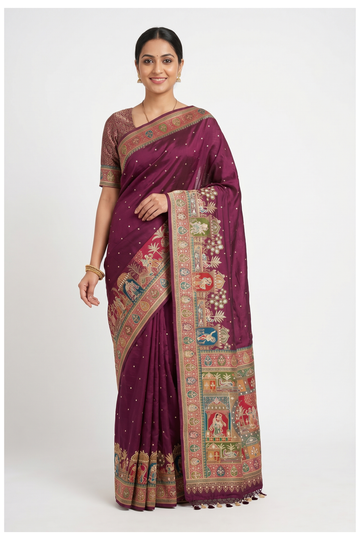 Wine Pure Silk Banarasi Party & Wedding Wear Saree