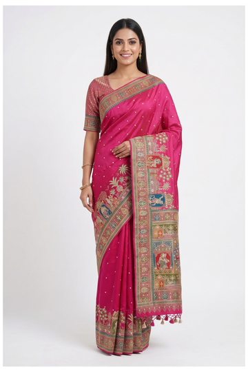 Violet Red Banarasi Pure Silk Party And Wedding Saree