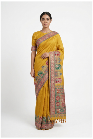 Mustard Pure Silk Banarasi Wedding & Party Wear Saree
