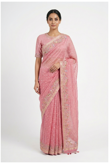 Rose Pink Banarasi Pure Silk Wedding & Party Wear Saree