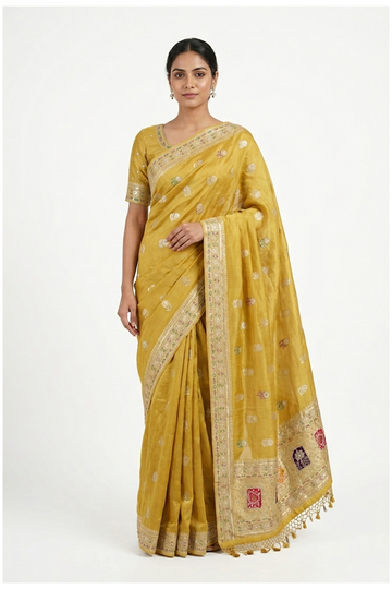 Haldi Yellow Banarasi Pure Silk Wedding & Party Wear Saree