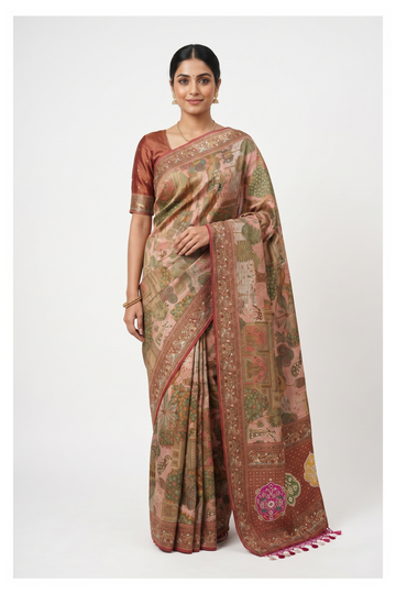 Muted Rose Banarasi Pure Silk Wedding Saree