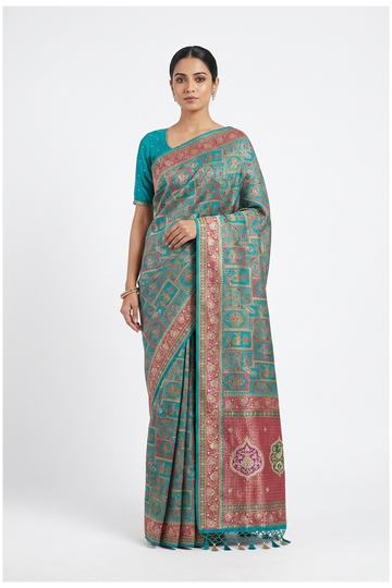 Teal South Tissue Silk Wedding & Party Wear Saree