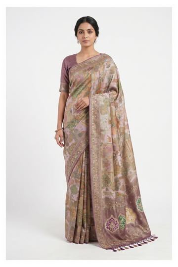 Mauve Banarasi Pure Tissue Silk Saree For Parties & Weddings