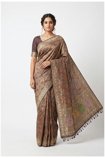 Champagne Banarasi Pure Silk Wedding & Party Wear Saree