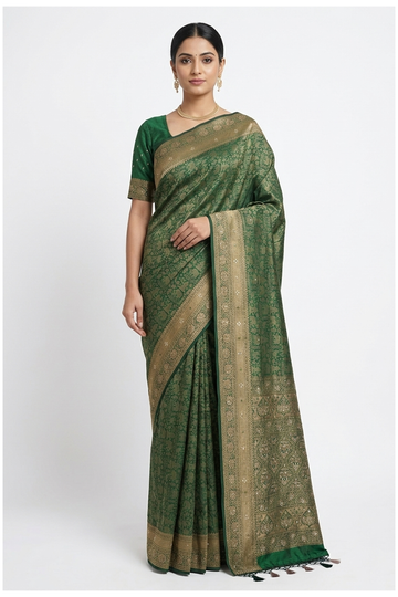 Bottle Green Pure Silk Banarasi Wedding Party Saree