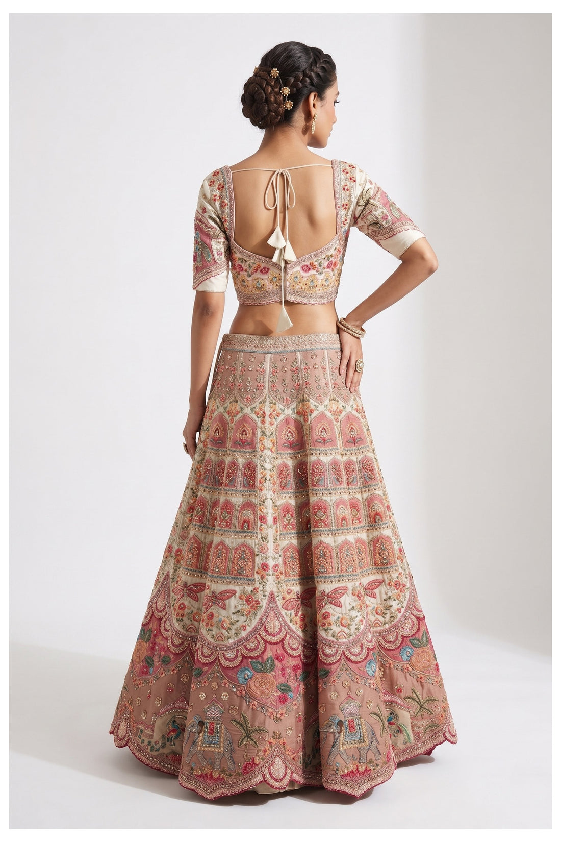 Pastel Pink Heritage Embroidered Lehenga Choli With Net Dupatta