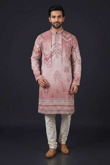 Blush Pink Designer Embroidered Kurta Set For Men