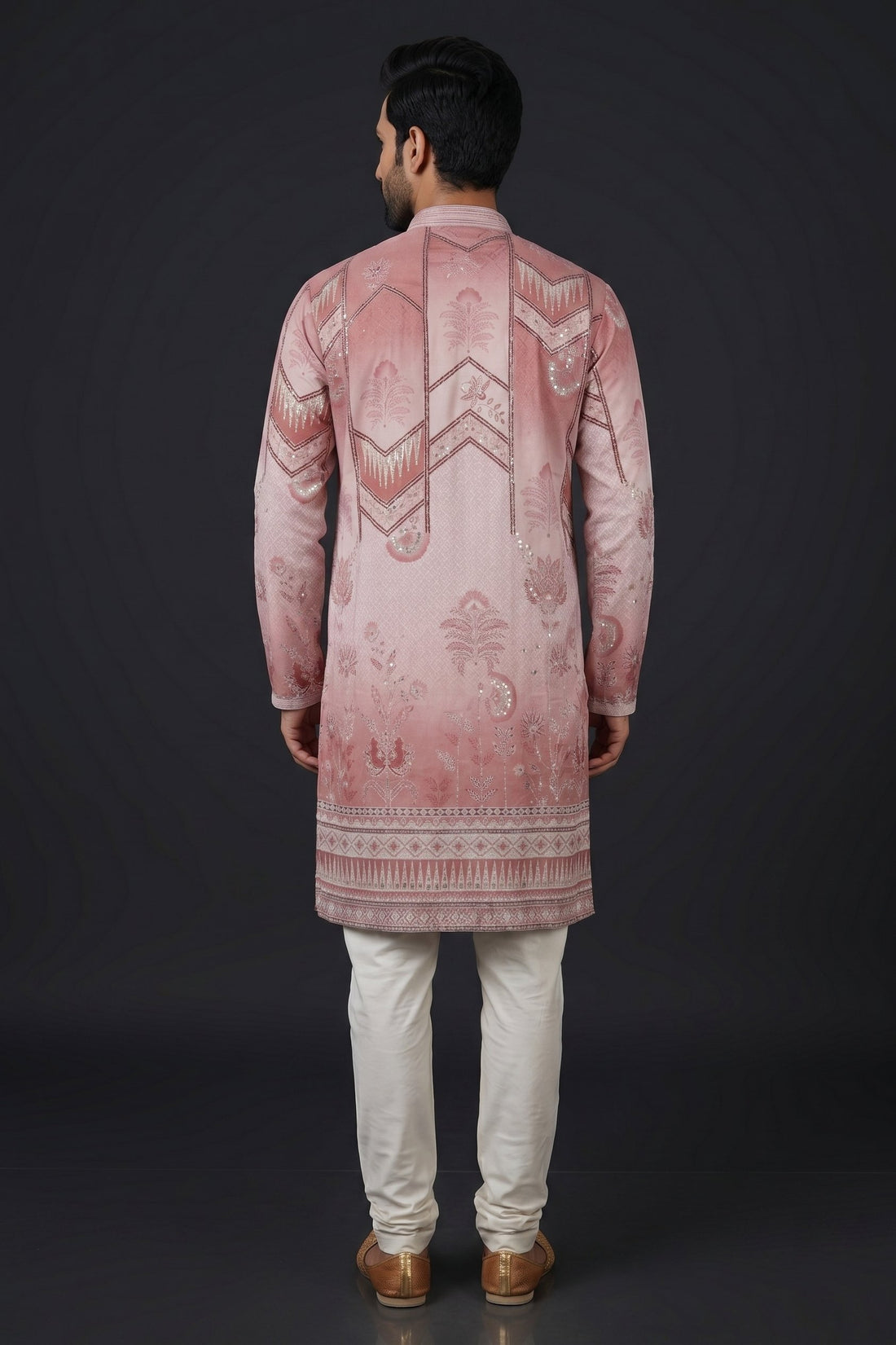 Blush Pink Designer Embroidered Kurta Set For Men