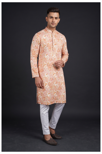 Peach Floral Paisley Printed Kurta Set