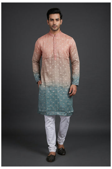 Peach Aqua Ombre Motif Kurta Set